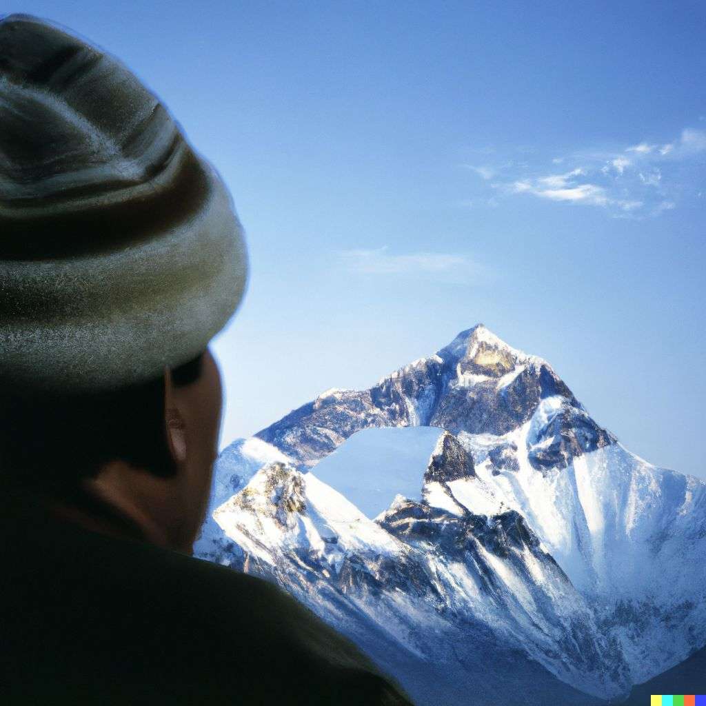 someone gazing at Mount Everest, photograph taken by Steve McCurry